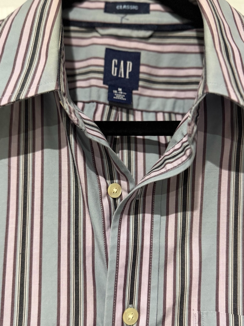 GAP Men’s Striped Dress Shirt in Pink, Gray and Brown